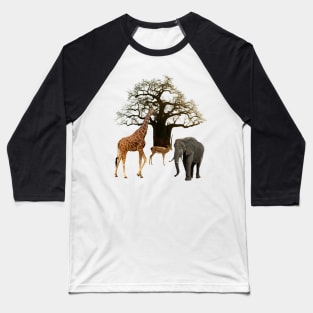 Baobab Tree - Giraffe - Impala - Elephant in Africa Baseball T-Shirt